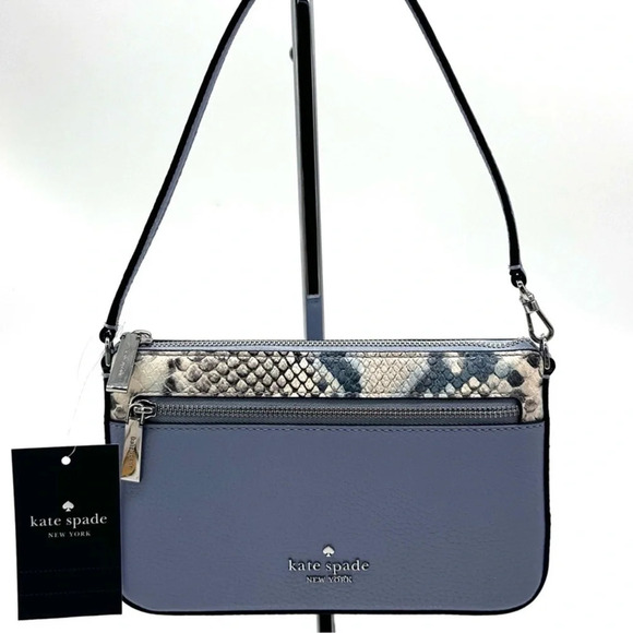 Kate Spade Leila Convertible Leather Mini Pachette Bag Snakeskin Blue (NWT) - Picture 1 of 9